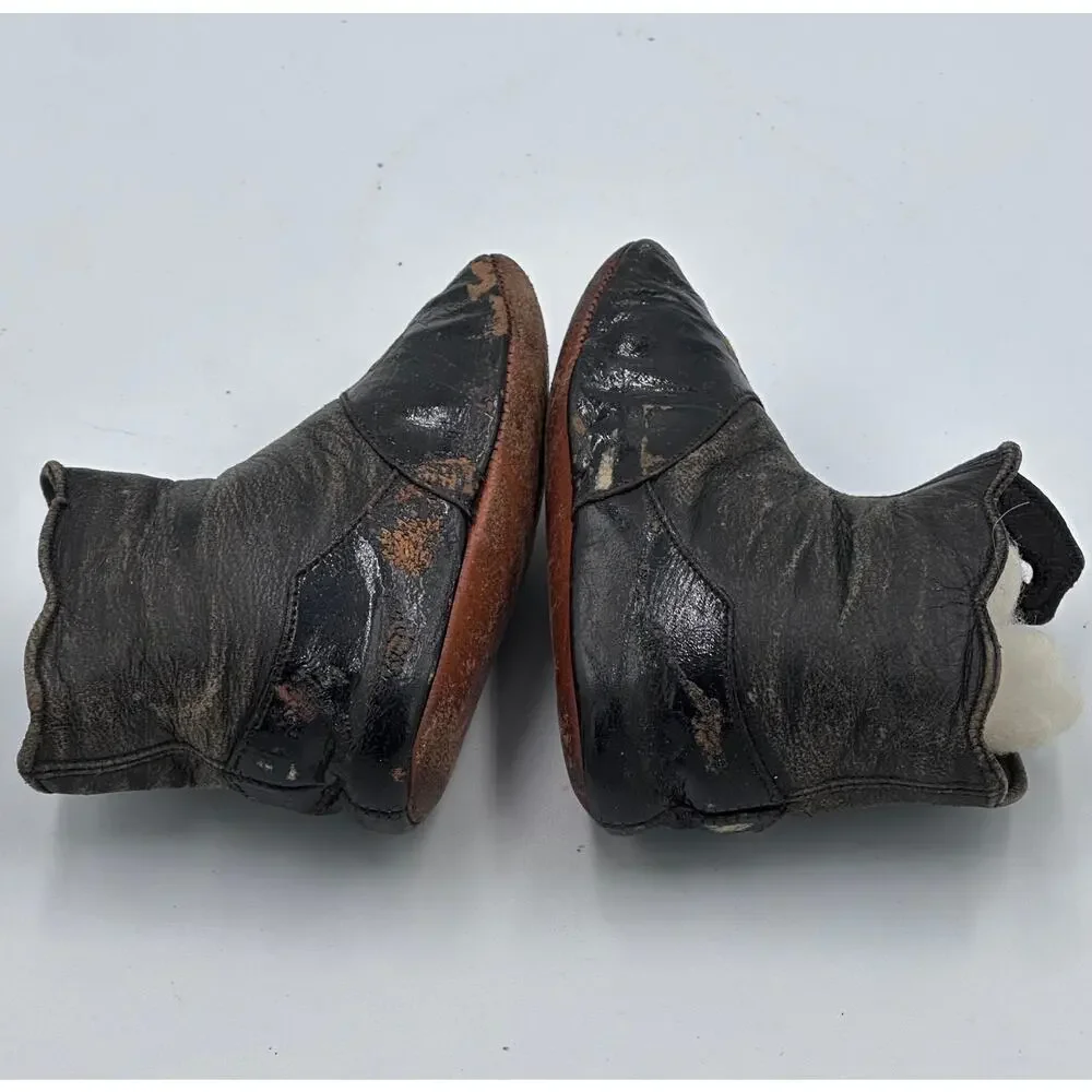 Victorian Era Antique Leather Baby Child Doll Button-Up Shoe Boots